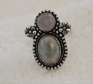 Vintage-Inspired Silver and Stone Ring Size 10